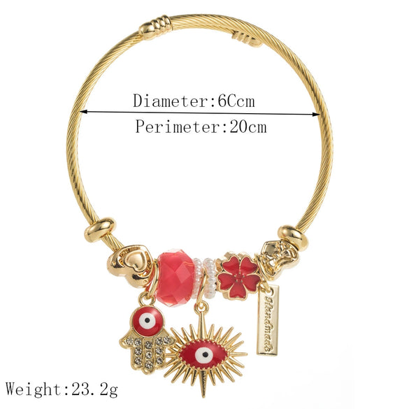 Wholesale Fashion Allmatch Adjustable Unisex Devil's Eye Pendant Beaded Bracelet Made Of Alloy Stainless Steel With Diamond Design