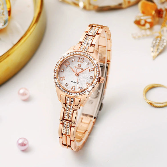 Wholesale Fashion Alloy Waterproof Quartz Watch With Jewelry Buckle For Women Round Dial