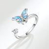 Wholesale Fashion Animal Style Butterfly Rotating Open Adjustable Ring 925 Sterling Silver Electroplated For Women