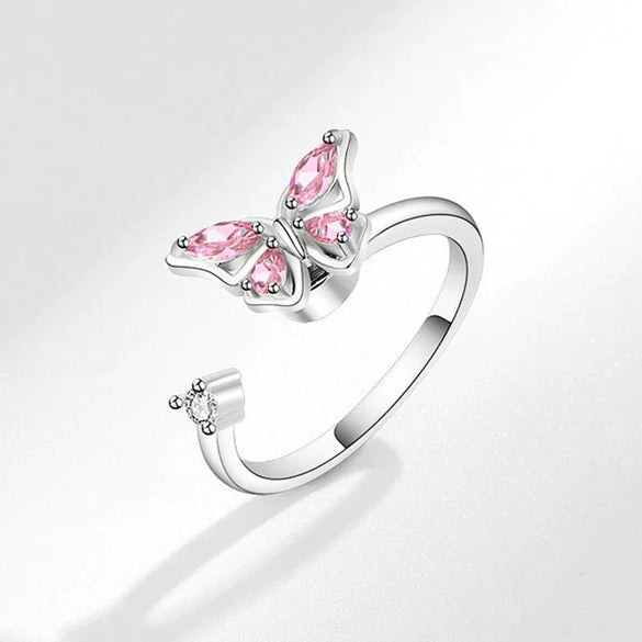 Wholesale Fashion Animal Style Butterfly Rotating Open Adjustable Ring 925 Sterling Silver Electroplated For Women