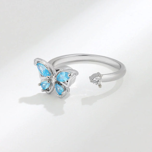 Wholesale Fashion Animal Style Butterfly Rotating Open Adjustable Ring 925 Sterling Silver Electroplated For Women