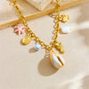Wholesale Fashion Animal Zodiac Stainless Steel Gold Plated Necklace With Conch Crab Seahorse Pendant And O Word Chain