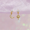 Wholesale Fashion Asymmetric Star Moon Earrings Brass With Zircon