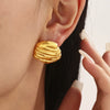 Wholesale Fashion Asymmetrical Hammered Lace Geometric 316L Stainless Steel 18K Real Gold Electroplated Earrings