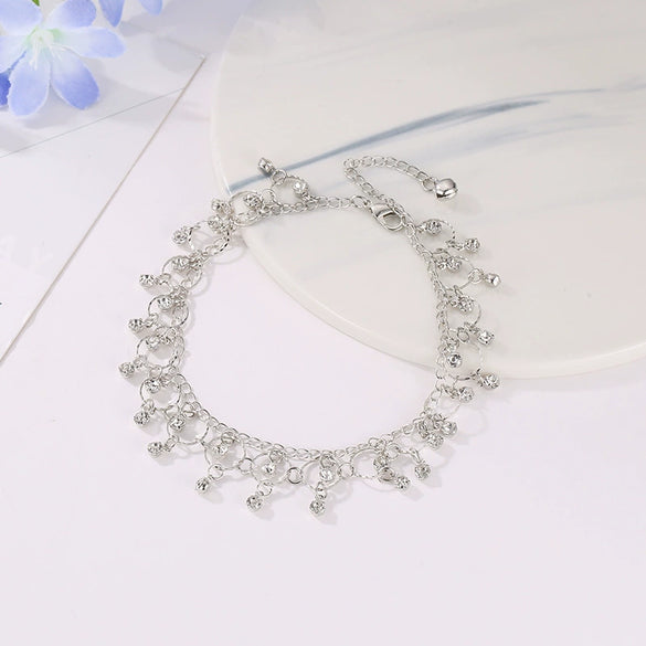 Wholesale Fashion Beach Dance Yoga Alloy Rhinestone Tassel Anklet With Geometric Design For Women
