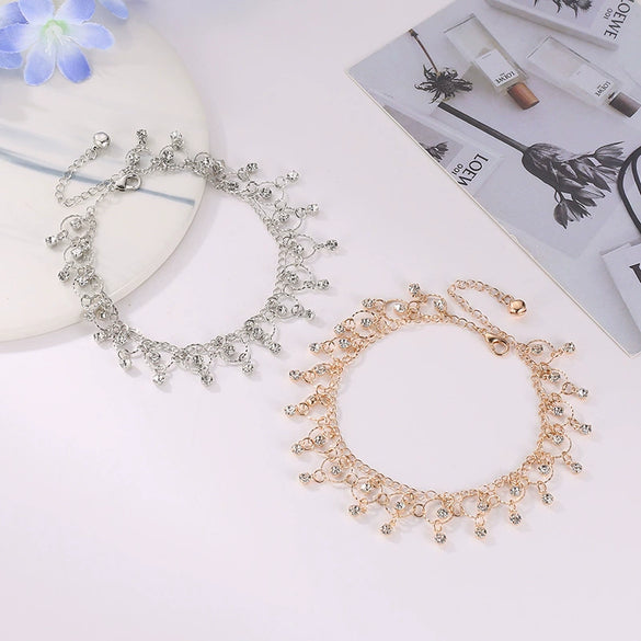 Wholesale Fashion Beach Dance Yoga Alloy Rhinestone Tassel Anklet With Geometric Design For Women
