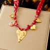 Wholesale Fashion Bohemian Style Fabric Silk Scarf With Electroplated Stainless Steel Heart Water Drop Bell Shaped Pendant Necklace And Bracelet Set For Women