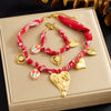 Wholesale Fashion Bohemian Style Fabric Silk Scarf With Electroplated Stainless Steel Heart Water Drop Bell Shaped Pendant Necklace And Bracelet Set For Women