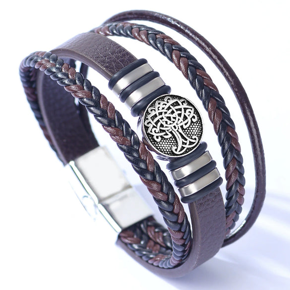 Wholesale Fashion Bracelet Zinc Alloy Multilayer Woven Leather Pu Leather Geometric Electroplating Unisex Men's