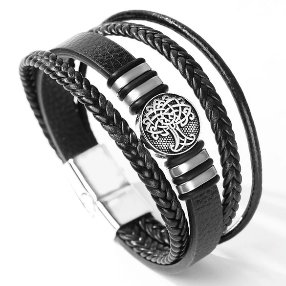 Wholesale Fashion Bracelet Zinc Alloy Multilayer Woven Leather Pu Leather Geometric Electroplating Unisex Men's