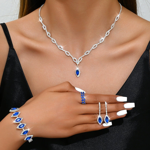 Wholesale Fashion Bridal Jewelry Set Of Rhinestone Necklace And Earrings With Love Water Drops Bell Patterns Electroplated Bamboo Chain For Women