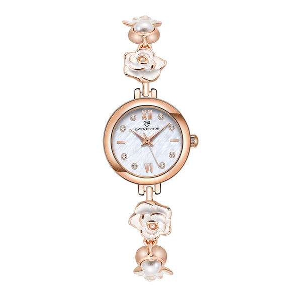 Wholesale Fashion Camellia Quartz Women's Watch With Spiral Crown Alloy Strap And Round Dial