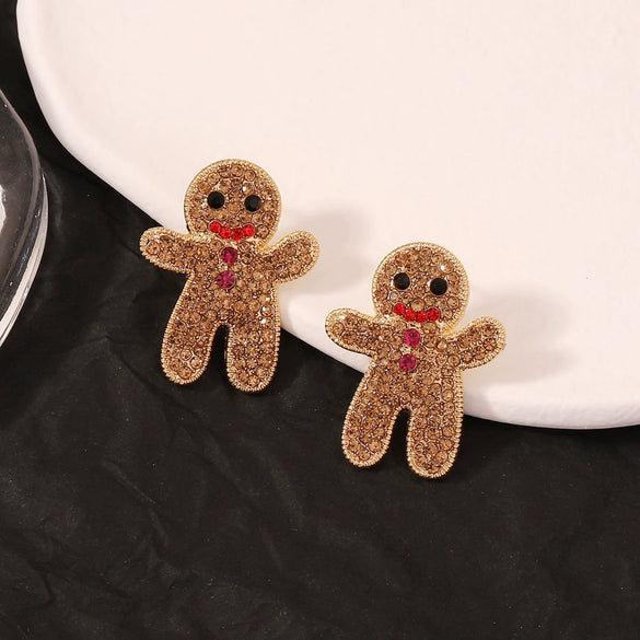 Wholesale Fashion Cartoon Halloween Gingerbread Man Funny Alloy Earrings With Rhinestone Inlay And Electroplating