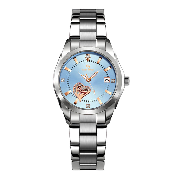 Wholesale Fashion Casual Quartz Ladies Watch With Alloy Case And Strap Round Dial Mineral Strengthened Glass Mirror Single Folding Buckle Stainless Steel Clasp Spiral Crown