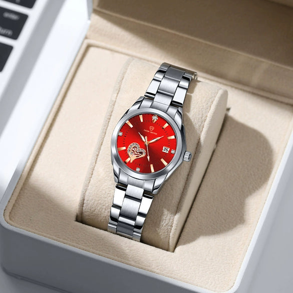 Wholesale Fashion Casual Quartz Ladies Watch With Alloy Case And Strap Round Dial Mineral Strengthened Glass Mirror Single Folding Buckle Stainless Steel Clasp Spiral Crown