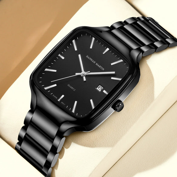 Wholesale Fashion Casual Square Waterproof Luminous Quartz Watch For Men With Stainless Steel Strap And Buckle And Alloy Case