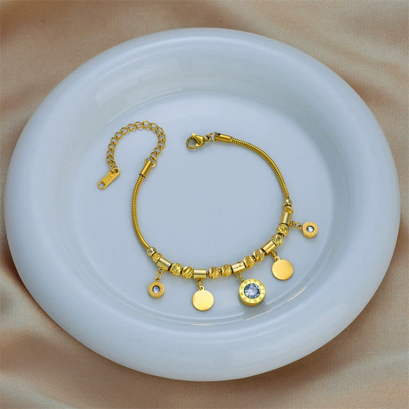 Wholesale Fashion Chic Titanium Steel Geometric White Cubic Bracelet 18K Gold Plated For Women