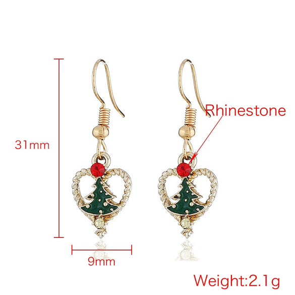 Wholesale Fashion Christmas Earrings Alloy Heart Shaped With Dripping Oil Process And Rhinestones
