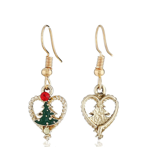 Wholesale Fashion Christmas Earrings Alloy Heart Shaped With Dripping Oil Process And Rhinestones