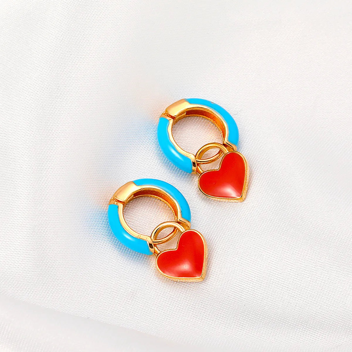 European And American Fashion Colorful Geometric Earrings Simple Alloy Dripping Heart Ear Clip Ins Cold Style Peach Heart Stud Earring Women