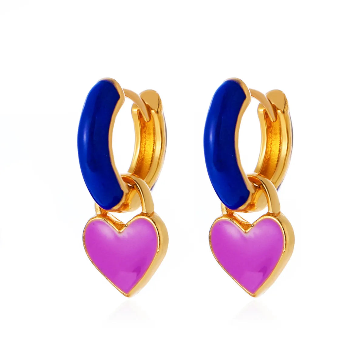 European And American Fashion Colorful Geometric Earrings Simple Alloy Dripping Heart Ear Clip Ins Cold Style Peach Heart Stud Earring Women