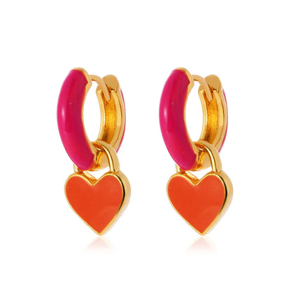 European And American Fashion Colorful Geometric Earrings Simple Alloy Dripping Heart Ear Clip Ins Cold Style Peach Heart Stud Earring Women