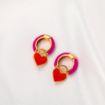 European And American Fashion Colorful Geometric Earrings Simple Alloy Dripping Heart Ear Clip Ins Cold Style Peach Heart Stud Earring Women