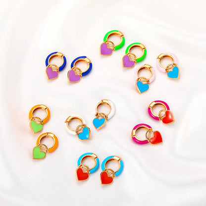 European And American Fashion Colorful Geometric Earrings Simple Alloy Dripping Heart Ear Clip Ins Cold Style Peach Heart Stud Earring Women