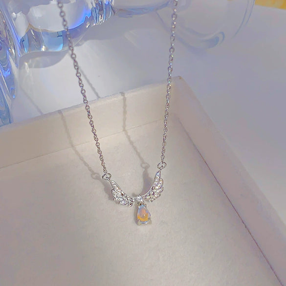 Wholesale Fashion Colorful Gem Geometric Angel Wings Titanium Steel And Copper Necklace For Women