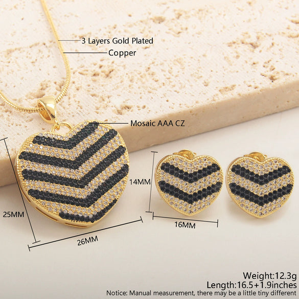 Wholesale Fashion Commuter Copper Goldplated Geometric Heartshaped Pendant Necklace And Earring Set