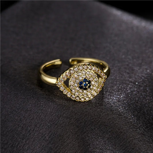 Wholesale Fashion Pure Copper Micro Inlaid Zircon Devil'S Eye Open Ring