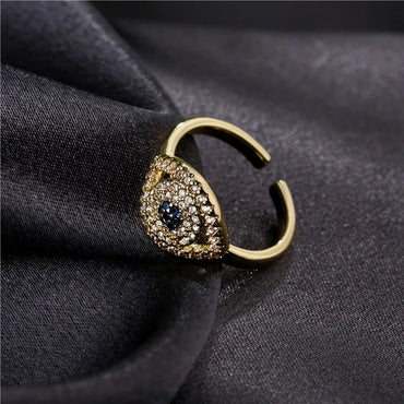 Wholesale Fashion Pure Copper Micro Inlaid Zircon Devil'S Eye Open Ring