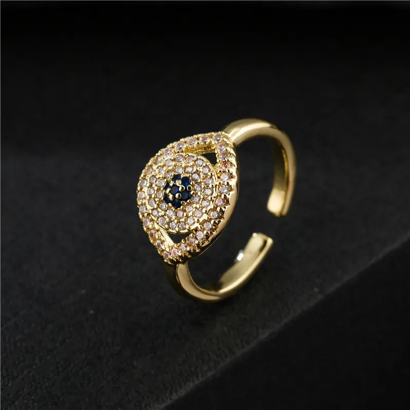 Wholesale Fashion Pure Copper Micro Inlaid Zircon Devil'S Eye Open Ring