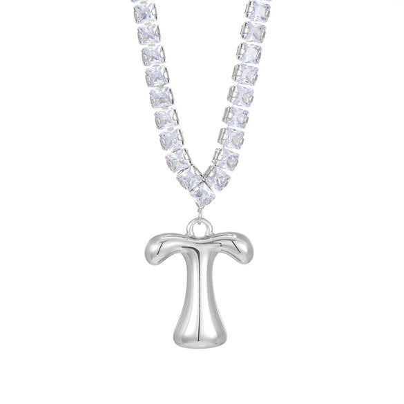 Wholesale Fashion Copper Zircon Necklace With Letters Numbers Text Pattern And Electroplating Cuban Chain Pendant