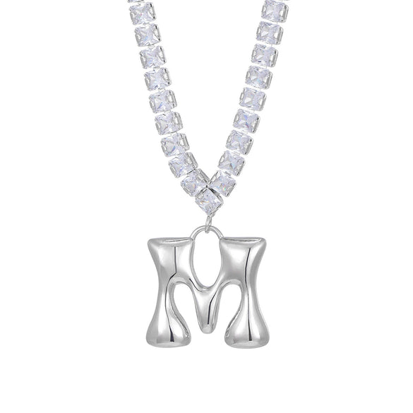 Wholesale Fashion Copper Zircon Necklace With Letters Numbers Text Pattern And Electroplating Cuban Chain Pendant