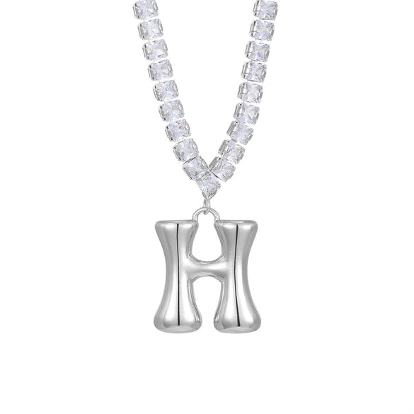 Wholesale Fashion Copper Zircon Necklace With Letters Numbers Text Pattern And Electroplating Cuban Chain Pendant
