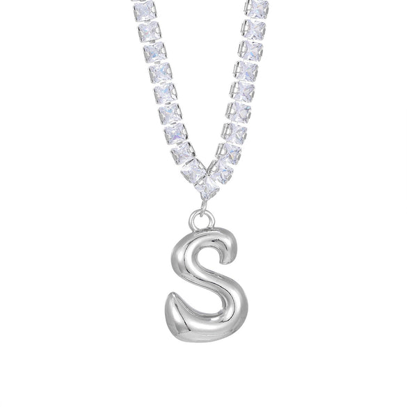Wholesale Fashion Copper Zircon Necklace With Letters Numbers Text Pattern And Electroplating Cuban Chain Pendant