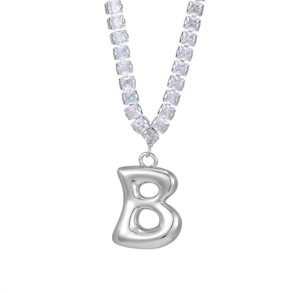 Wholesale Fashion Copper Zircon Necklace With Letters Numbers Text Pattern And Electroplating Cuban Chain Pendant