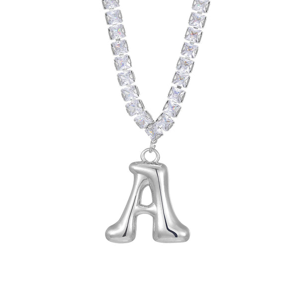 Wholesale Fashion Copper Zircon Necklace With Letters Numbers Text Pattern And Electroplating Cuban Chain Pendant
