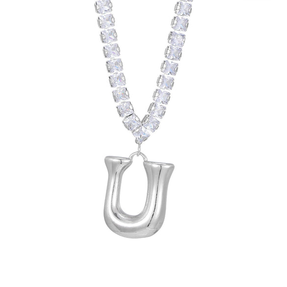 Wholesale Fashion Copper Zircon Necklace With Letters Numbers Text Pattern And Electroplating Cuban Chain Pendant
