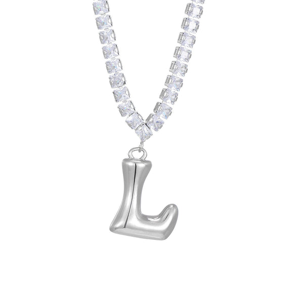 Wholesale Fashion Copper Zircon Necklace With Letters Numbers Text Pattern And Electroplating Cuban Chain Pendant