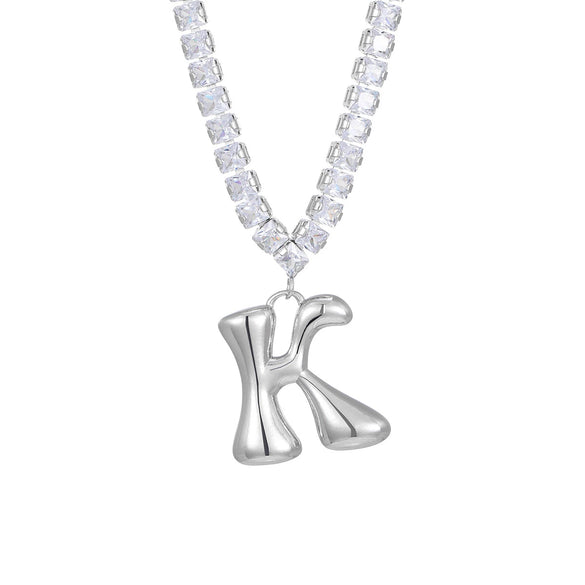 Wholesale Fashion Copper Zircon Necklace With Letters Numbers Text Pattern And Electroplating Cuban Chain Pendant