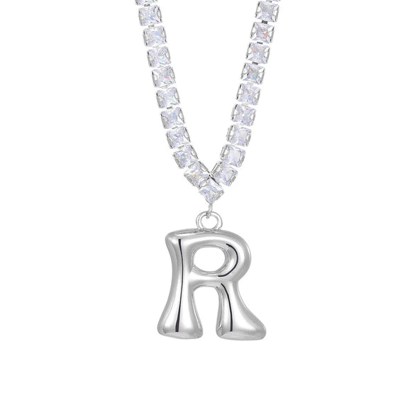 Wholesale Fashion Copper Zircon Necklace With Letters Numbers Text Pattern And Electroplating Cuban Chain Pendant