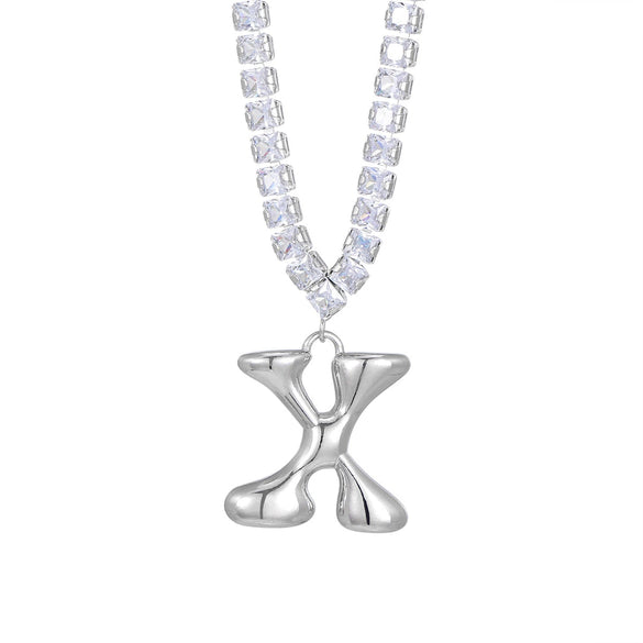Wholesale Fashion Copper Zircon Necklace With Letters Numbers Text Pattern And Electroplating Cuban Chain Pendant