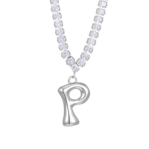 Wholesale Fashion Copper Zircon Necklace With Letters Numbers Text Pattern And Electroplating Cuban Chain Pendant