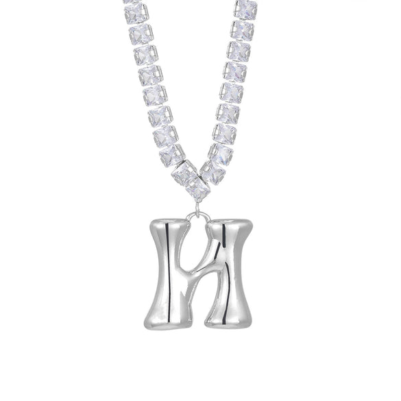 Wholesale Fashion Copper Zircon Necklace With Letters Numbers Text Pattern And Electroplating Cuban Chain Pendant