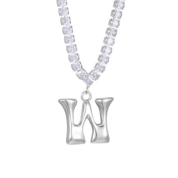 Wholesale Fashion Copper Zircon Necklace With Letters Numbers Text Pattern And Electroplating Cuban Chain Pendant