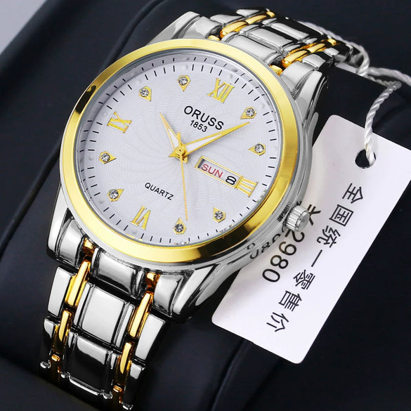 Wholesale Fashion Couple's Automatic Movement Watch Zinc Alloy Case Alloy Strap Round Dial Onion Crown Mineral Strengthened Glass Mirror Waterproof