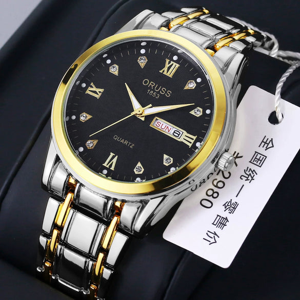 Wholesale Fashion Couple's Automatic Movement Watch Zinc Alloy Case Alloy Strap Round Dial Onion Crown Mineral Strengthened Glass Mirror Waterproof