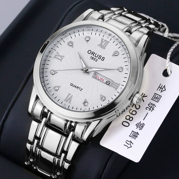 Wholesale Fashion Couple's Automatic Movement Watch Zinc Alloy Case Alloy Strap Round Dial Onion Crown Mineral Strengthened Glass Mirror Waterproof